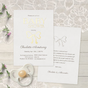 Invitación Con Relieve Metalizado Chorreo Elegante de Bebé de Crema Cálida y Ligera