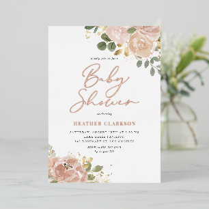 Invitación Con Relieve Metalizado Chorro de Acuarela Flores de Melocotón Rosa Claro
