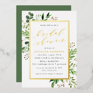 Invitación Con Relieve Metalizado Chorro de agua verde dorado para la ducha de la no