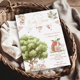 Invitación Con Relieve Metalizado Chorro de Fresa para Baby Shower