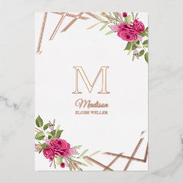 Invitación Con Relieve Metalizado Christening Forma Geométrica Botánica Inicial