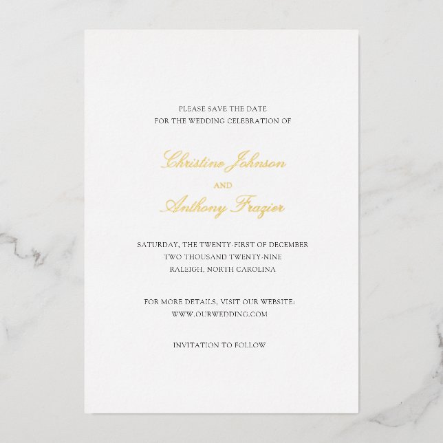 Invitación Con Relieve Metalizado Christine Elegant Wedding Save the Date (Anverso)