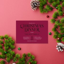 Invitación Con Relieve Metalizado Christmas Dinner Elegant Red