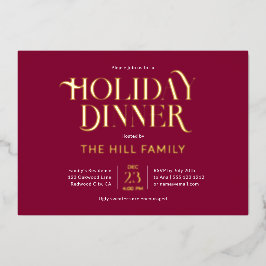 Invitación Con Relieve Metalizado Christmas Holiday Dinner Elegant Red