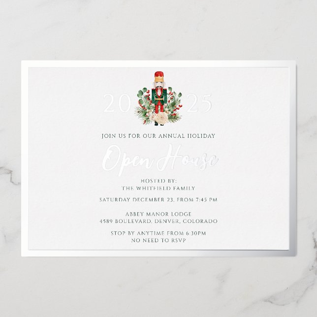 Invitación Con Relieve Metalizado Christmas Holidays Open House Party (Anverso)