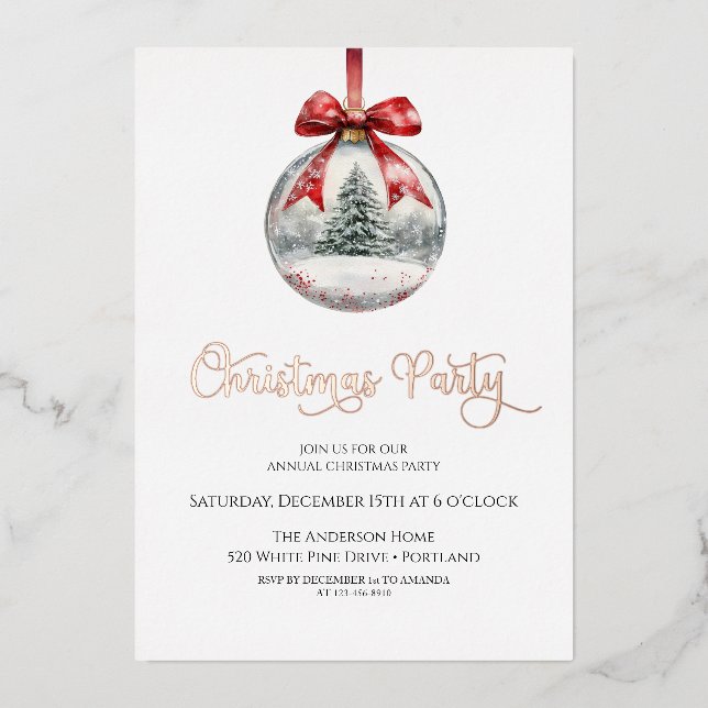 Invitación Con Relieve Metalizado  Christmas ornament Holiday Party (Anverso)