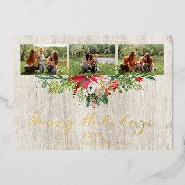 Invitación Con Relieve Metalizado Christmas Poinsettias Garland Classic 3 Photos