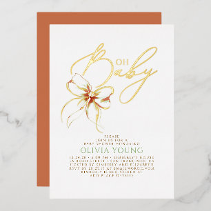 Invitación Con Relieve Metalizado Chubasquero de Terracota para Baby Shower de Géner