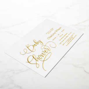 Invitación Con Relieve Metalizado Chupinada de bebé con caligrafía minimalista moder