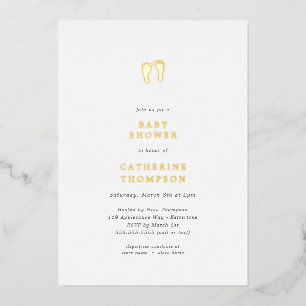 Invitación Con Relieve Metalizado Chupinada de Huellas de Bebé de Oro Simple