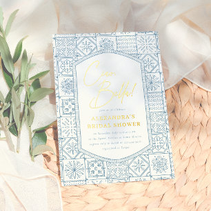 Invitación Con Relieve Metalizado Ciao Bella Azulejos Caprichosos Italianos Despedid