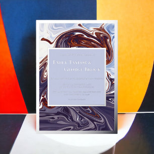 Invitación Con Relieve Metalizado Cielo de Onda Azul Abstracto Moderno Boda Plateada