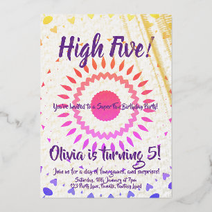 Invitación Con Relieve Metalizado ¡Cinco! Quinto cumpleaños