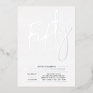 Invitación Con Relieve Metalizado Cincuenta   Fiesta de cumpleaños 50 moderno plata