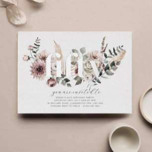 Invitación Con Relieve Metalizado Cincuenta Florales - Cumpleaños 50 - Plata