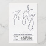 Invitación Con Relieve Metalizado Cincuenta | Modern Silver 50th Birthday Party<br><div class="desc">Celebra tu día especial con esta elegante invitación al Relieve metalizado de 50 años. Este diseño presenta un Relieve metalizado de moda plateado "Cincuenta" con un diseño limpio. Puedes elegir el color real del sello de Relieve metalizado (oro, plata, oro Rosa). Hay más diseños y suministros de fiesta disponibles en...</div>