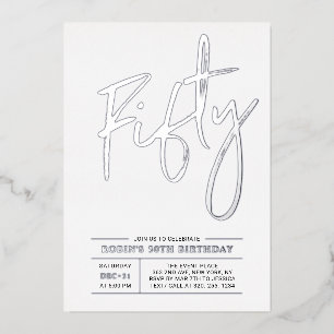 Invitación Con Relieve Metalizado Cincuenta   Modern Silver 50th Birthday Party