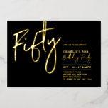 Invitación Con Relieve Metalizado Cincuenta | Moderno Black Gold 500 cumpleaños<br><div class="desc">Celebra tu día especial con esta elegante invitación al Relieve metalizado de 50 años. Este diseño presenta un Relieve metalizado de moda dorada "Cincuenta" con un diseño limpio. Puedes elegir el color real del sello de Relieve metalizado (oro, plata, oro Rosa). Hay más diseños y suministros de fiesta disponibles en...</div>