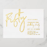 Invitación Con Relieve Metalizado Cincuenta | Oro moderno 50 cumpleaños Relieve meta<br><div class="desc">Celebra tu día especial con esta elegante invitación al Relieve metalizado de 50 años. Este diseño presenta un Relieve metalizado de moda dorada "Cincuenta" con un diseño limpio. Puedes elegir el color real del sello de Relieve metalizado (oro, plata, oro Rosa). Hay más diseños y suministros de fiesta disponibles en...</div>