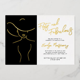Invitación Con Relieve Metalizado Cincuenta y Fabuloso Arte de Línea con Hojuela de 