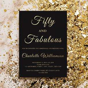 Invitación Con Relieve Metalizado Cincuenta y Fabuloso Cumpleaños 50