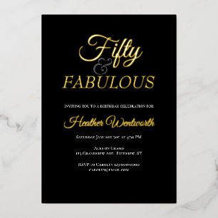 Invitación Con Relieve Metalizado Cincuenta y Fabuloso Cumpleaños 50 Elegante