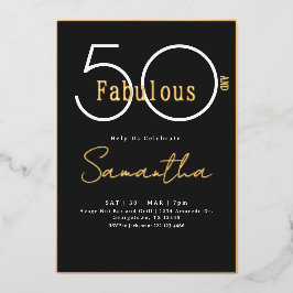 Invitación Con Relieve Metalizado Cincuenta y Fabuloso Cumpleaños 50 Negro y Dorado