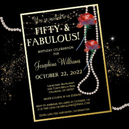 Invitación Con Relieve Metalizado Cincuenta y fabuloso cumpleaños Black REAL Gold