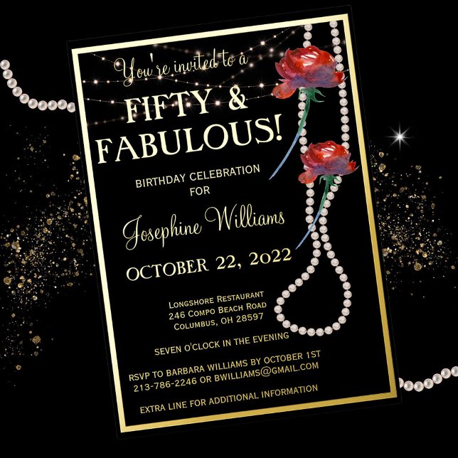 Invitación Con Relieve Metalizado Cincuenta y fabuloso cumpleaños Black REAL Gold (Subido por el creador)