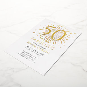 Invitación Con Relieve Metalizado Cincuenta y Fabuloso Cumpleaños número 50 Fiesta N