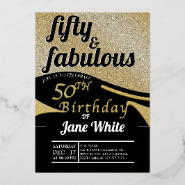 Invitación Con Relieve Metalizado Cincuenta y fabuloso | Elegante Oro 50 cumpleaños