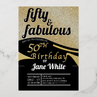 Invitación Con Relieve Metalizado Cincuenta y fabuloso | Elegante Oro 50 cumpleaños