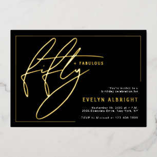 Invitación Con Relieve Metalizado Cincuenta y Fabuloso Minimalista Cumpleaños 50