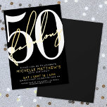 Invitación Con Relieve Metalizado Cincuenta y Fabuloso Moderno Cumpleaños 50 Anivers<br><div class="desc">Celebra con estilo con esta moderna invitación de fiesta de cumpleaños fabulosa en negro y blanco, perfecta para una celebración de “Cincuenta y fabuloso” o cualquier evento importante. El diseño presenta un fondo completamente negro con elegantes acentos de papel de oro en la palabra “fabuloso”, el nombre y la fecha...</div>