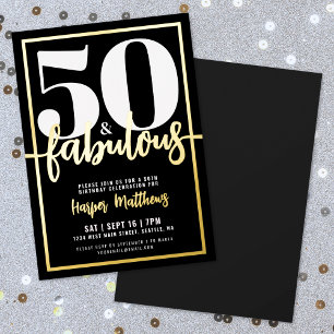 Invitación Con Relieve Metalizado Cincuenta y Fabuloso Moderno Cumpleaños 50 de Oro