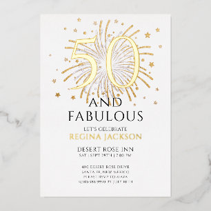 Invitación Con Relieve Metalizado Cincuenta y Fabuloso Negro Blanco Fiesta de Cumple