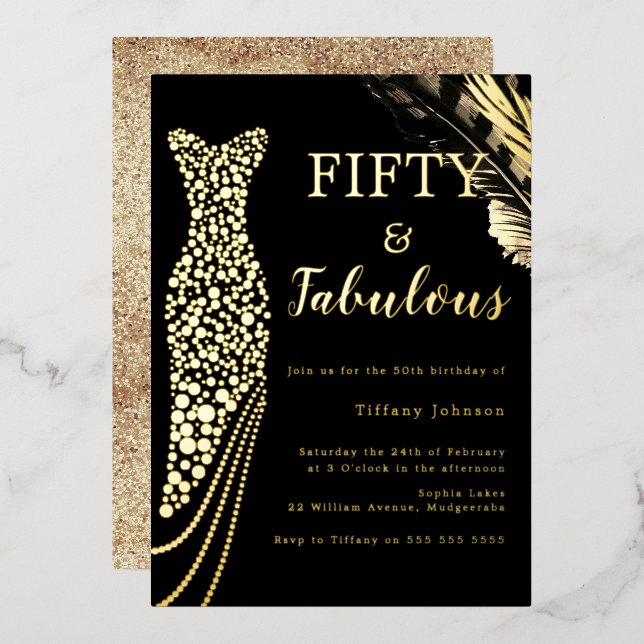 Invitación Con Relieve Metalizado Cincuenta y fabuloso vestido de Relieve metalizado (Anverso/Reverso)
