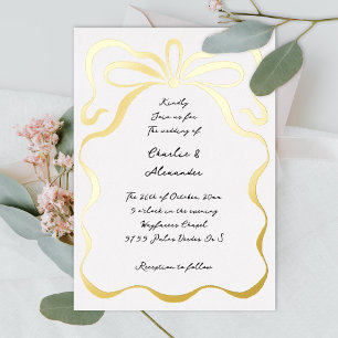 Invitación Con Relieve Metalizado Cinta dorada