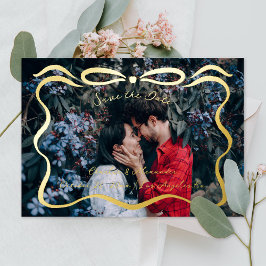 Invitación Con Relieve Metalizado Cintas entrelazadas y foto de plegado