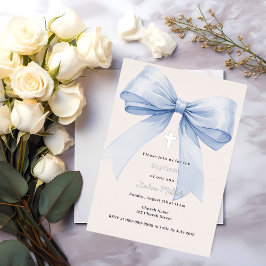 Invitación Con Relieve Metalizado Cinturón azul crema niño Bautizo plata