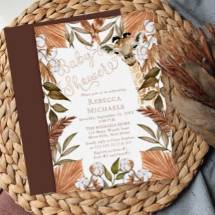 Invitación Con Relieve Metalizado Cirafa Linda Boho Pastizales Secos Fiesta de Cumpl
