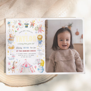 Invitación Con Relieve Metalizado Circo de Animales Brillantes Carnaval Foto Fiesta