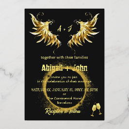 Invitación Con Relieve Metalizado Círculo de boda minimalista Classic Gold Wing