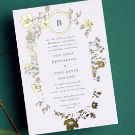 Invitación Con Relieve Metalizado Círculo de oro REAL Monograma Oval Flor seca