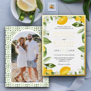 Invitación Con Relieve Metalizado Citrus Lemon Orchard Photo Boda Gold