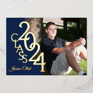 Invitación Con Relieve Metalizado Clase 2024 Marina de Posgrado y Oro