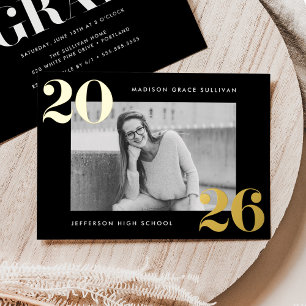 Invitación Con Relieve Metalizado Clase audaz de Graduación de Fotografía en Negro y