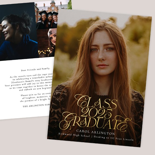 Invitación Con Relieve Metalizado CLASE DE 2025 GRADUATE high school GOLD (Subido por el creador)