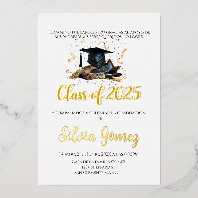 Invitación Con Relieve Metalizado Clase de graduación de 2025 (Anverso)