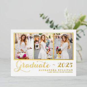 Invitación Con Relieve Metalizado Clase de Graduación de Collage de fotos de 2024